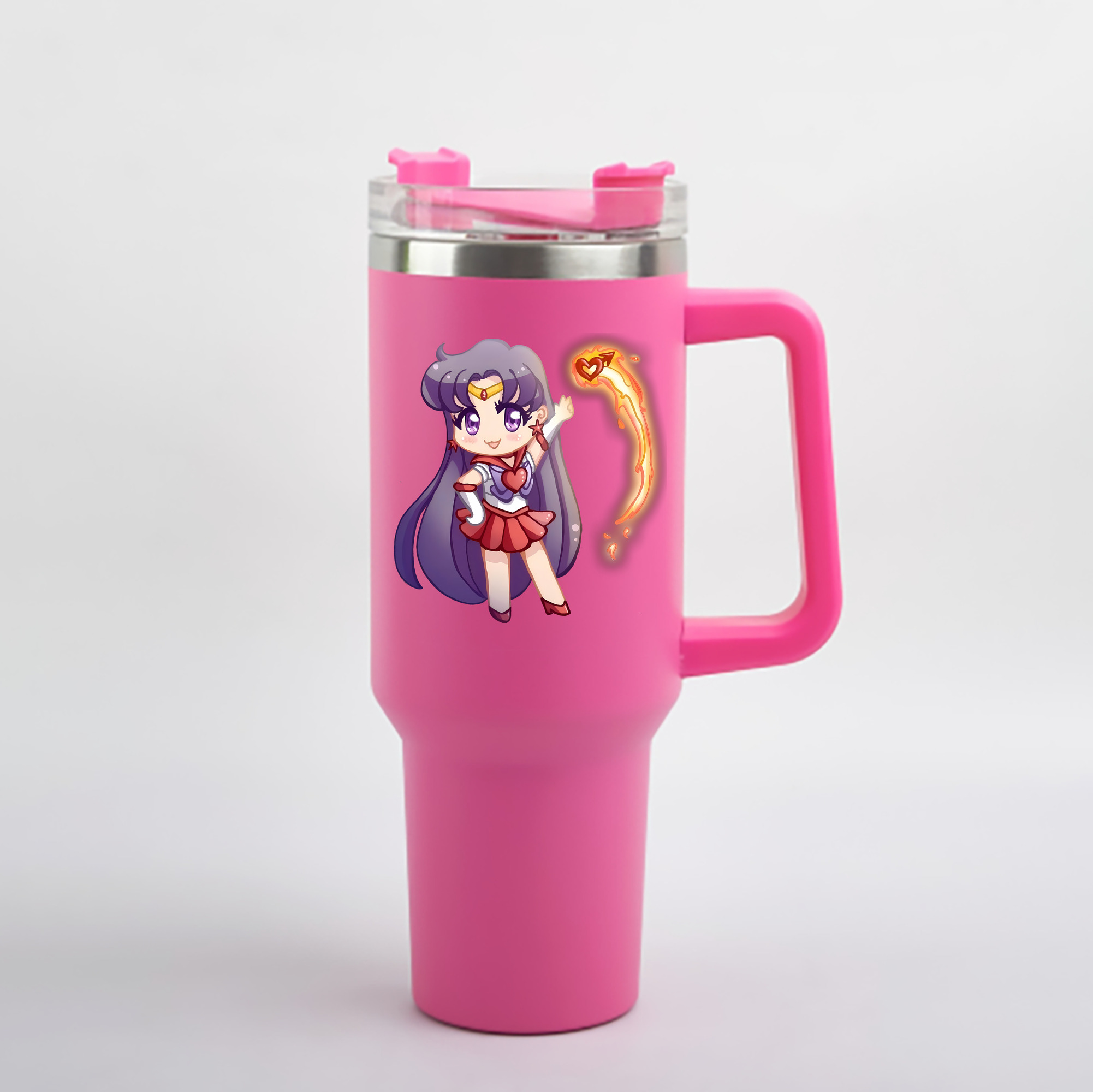 （画像用） 美少女戦士セーラームーン 火野レイ ひの レイ Sailor Moon Hino Rei （セーラーマーズ,Sailor Mars） 1200mL車用タンブラー - クリスタルステッカー（プラスチックストロー付き）